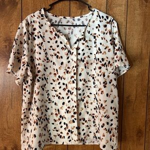 Women’s XXL Speckled Cream & Black Blouse – Plus Size Dressy Casual Top